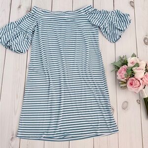 Donna Morgan Blue & White Striped Off-Shoulder Top
